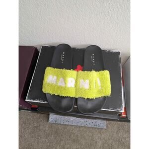 Marni Logo Flat Slides Lime Green Size 44